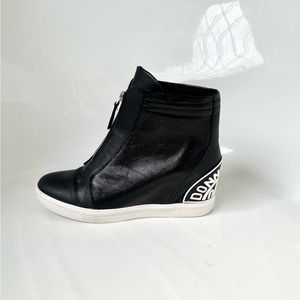 💋DKNY, Black Leather Wedge Sneakers - size 8